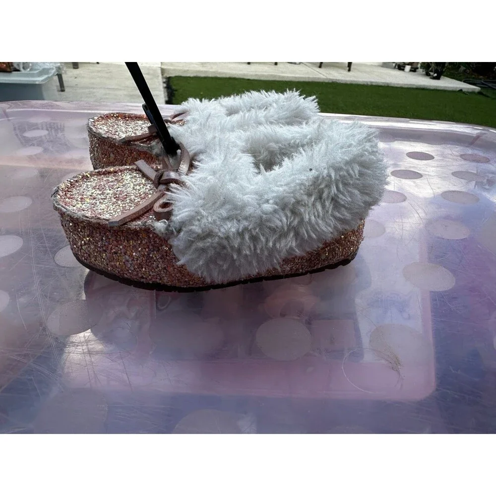 Pink Glitter Faux Fur Toddler Loafers Sz 5